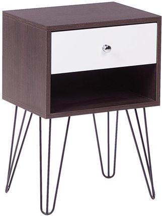 Beliani Szafka nocna ciemne drewno biała szuflada półka metalowe nogi 58 x 40 cm Arvin