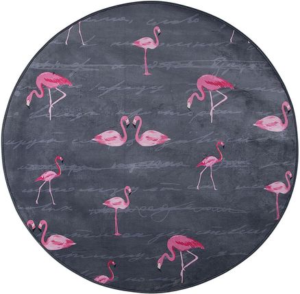 Beliani Okrągły dywanik dziecięcy z nadrukiem flamingi 120 cm szaro-różowy Kerte