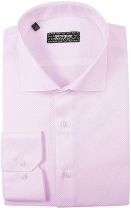 Różowa Bawełniana Koszula, Długi Rękaw -GRZEGORZ MODA MĘSKA- Taliowana, Tłoczony Wzór KSDWGRZEG0015rozowa