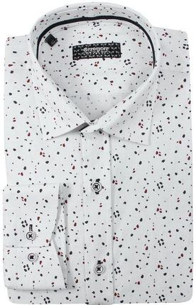 Biała Bawełniana Koszula z Długim Rękawem -GRZEGORZ MODA MĘSKA- Taliowana, w Kropki, Groszki KSDWGRZEG0019czerwkropki