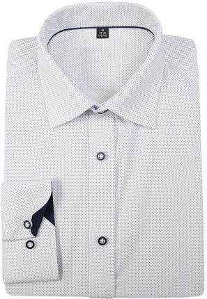 Biała Bawełniana Koszula w Kropki -GRZEGORZ MODA MĘSKA- z Długim Rękawem, Krój Klasyczny KSDWGRZEG0033RGkropki
