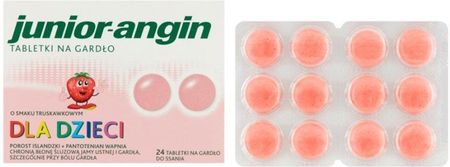 junior-angin Tabletki na ból gardła o smaku truskawkowym 24 tabletki
