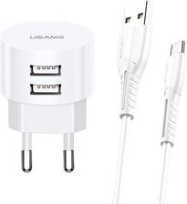 USAMS Ładowarka sieciowa 2xUSB T20 2,1A USB-C biały/white round Fast Charging XTXLOGT18TC05