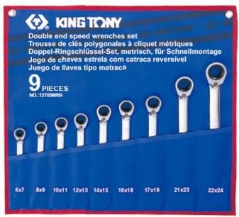 King Tony Zestaw Kluczy Płasko-Oczkowych Z Grzechotką Dwukierunkową 9el 6-24Mm (12709MRN)