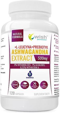 Kapsułki WISH Ashwagandha Extract ashwagandha 500mg + L-leucyna + prebiotyk 120 szt.