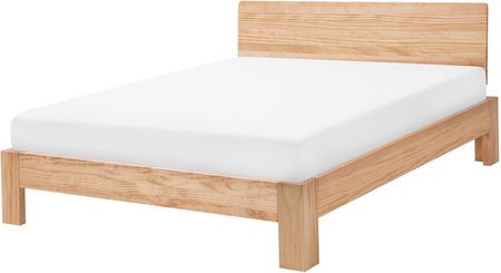 Beliani Drewniane łóżko rama 140x200 ze stelażem i wezgłowiem jasne drewno sosnowe Royan