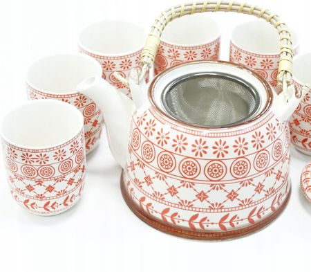 Ceramiczny Zestaw Do Herbaty Czerwony Wzór