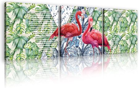Obraz seria Tryptyk nowoczesny Flamingi liśćie 3cz
