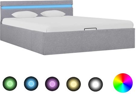 vidaXL Rama łóżka, podnośnik i LED, jasnoszara, tkanina, 120 x 200 cm