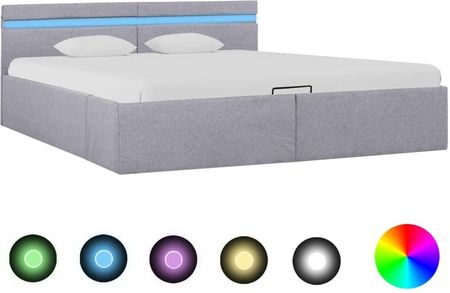 Rama łóżka, podnośnik i LED, jasnoszara, tkanina, 160 x 200 cm