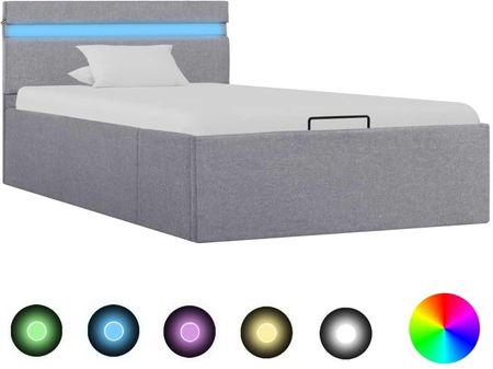 Rama łóżka, podnośnik i LED, jasnoszara, tkanina, 100 x 200 cm