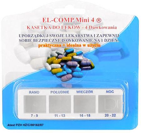 El-Comp Kasetka na leki DzIENNA - pojemnik na tabletki do dawkowania leków - KD4 na 4 pory dnia