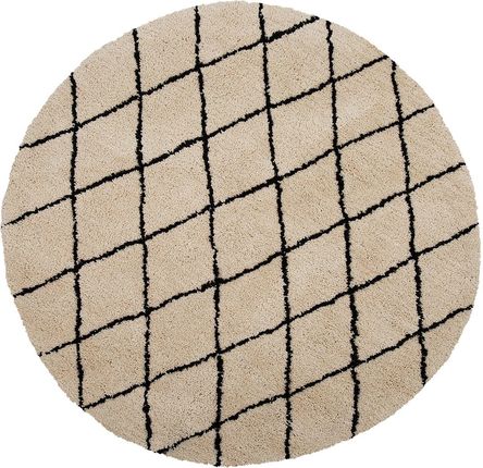 Beliani Nowoczesny dywan długowłosy w romby okrągły 140 cm beżowy z czarnym Midyat