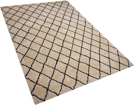 Beliani Nowoczesny dywan długowłosy w romby 200 x 300 cm beżowy z czarnym Midyat