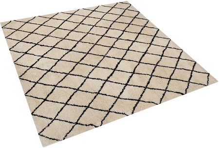 Beliani Nowoczesny dywan długowłosy w romby 200 x 200 cm beżowy z czarnym Midyat