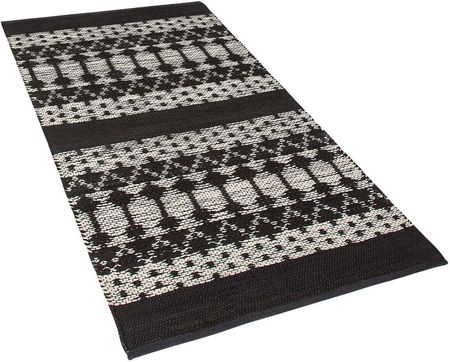 Beliani Ręcznie tkany dywan prostokątny skóra naturalna bawełna 80 x 150 cm czarny Sokun