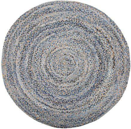 Beliani Okrągły dywan w oplocie boho niebiesko-beżowy bawełna juta Leventler