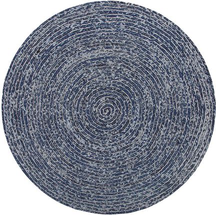 Beliani Boho okrągły dywan pleciony z bawełny niebieski jeans okręgi do sypialni Buluca