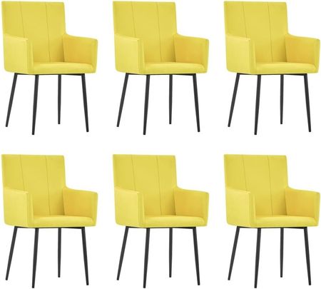 Krzesła stołowe z podłokietnikami, 6 szt., żółte, obite tkaniną