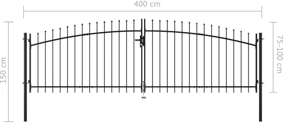 Vidaxl Brama Dwuskrzydłowa Z Ozdobnymi Grotami 400 X 150 Cm (144360) - zdjęcie 4 Vidaxl Brama Dwuskrzydłowa Z Ozdobnymi Grotami 400 X 150 Cm (144360)