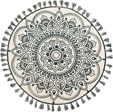 Beliani Dywan okrągły 120 cm orientalny z frędzlami bawełniany kremowo-zielony Irice