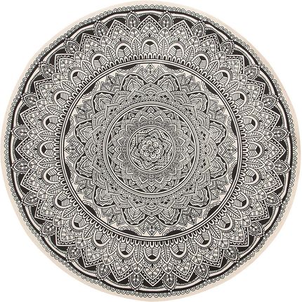 Beliani Dywan okrągły 120 cm bawełniany czarno-beżowy orientalny wzór w liście Hizan