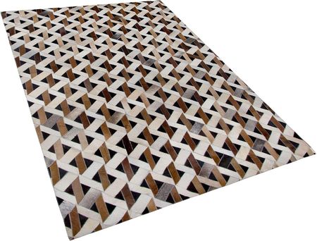 Beliani Dywan brązowy z szarym skórzany patchwork z łat geometryczny 140 x 200 cm Tuglu