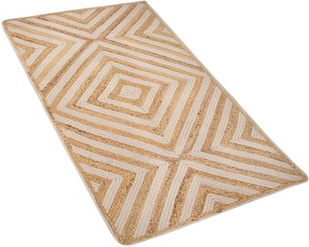 Beliani Rustykalny dywan bawełniano-jutowy wzór geometryczny 80 x 150 cm beżowy Pirli