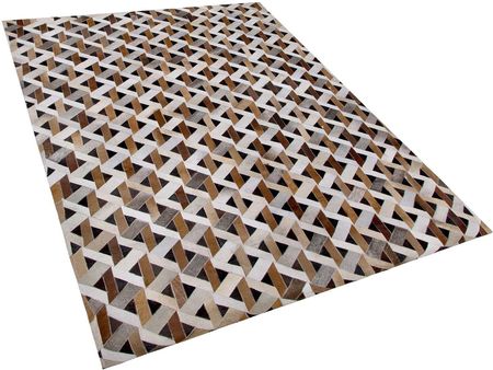 Beliani Dywan brązowy z szarym skórzany patchwork z łat geometryczny 160 x 230 cm Tuglu