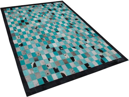 Beliani Nowoczesny dywan skórzany w kratę prostokątny 140 x 200 cm turkusowo-szary Nikfer