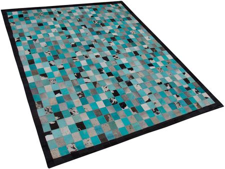Beliani Nowoczesny dywan skórzany w kratę prostokątny 160 x 230 cm turkusowo-szary Nikfer
