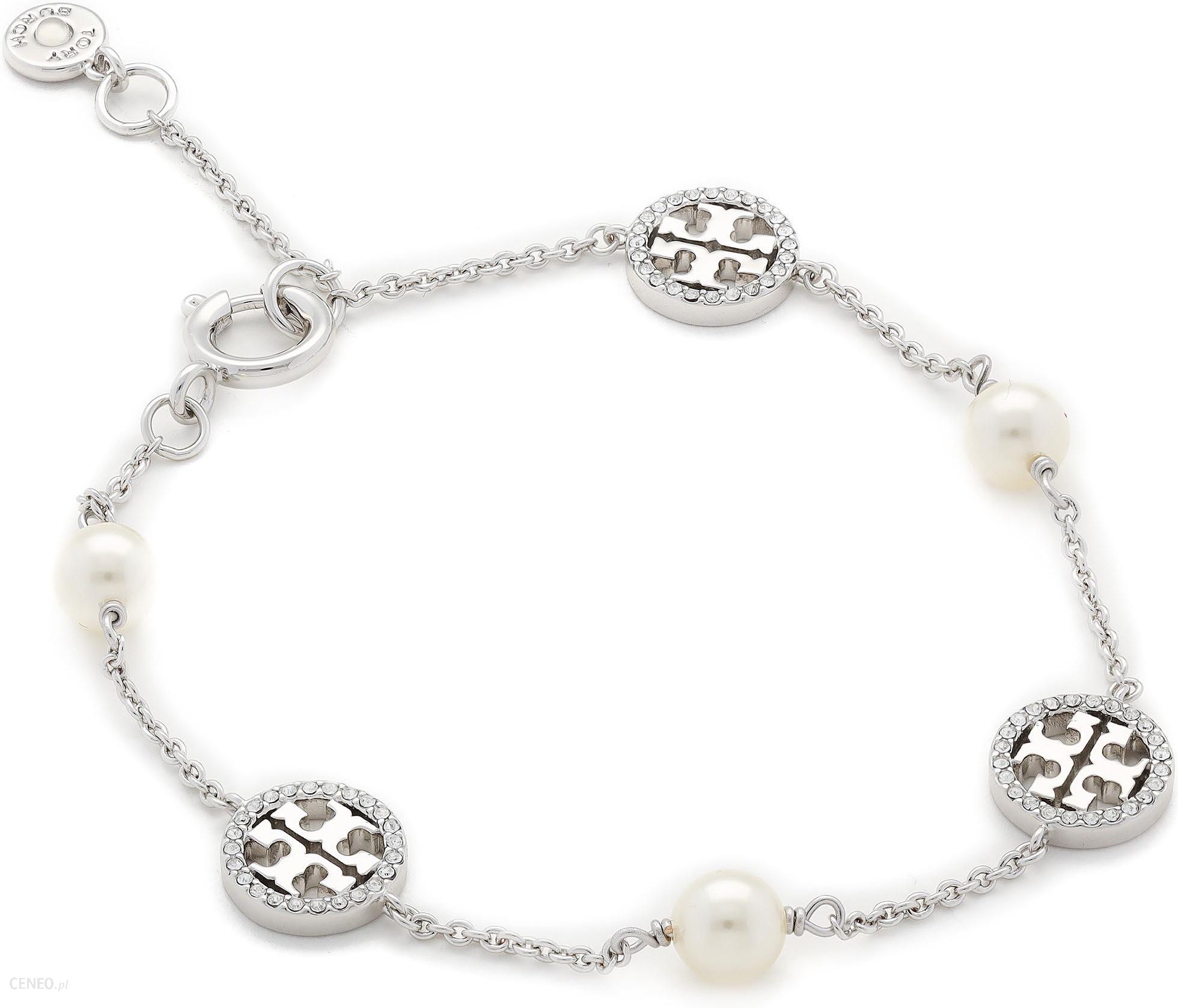 TORY BURCH Crystal Pearl Logo Bracelet 53418 Silver/Crystal/Pearl 046 -  Ceny i opinie 
