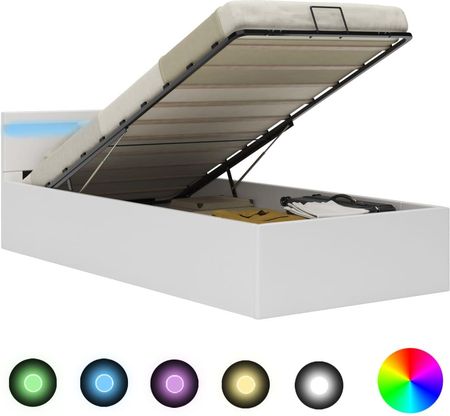 vidaXL Rama łóżka z podnośnikiem i LED, biała, ekoskóra, 90 x 200 cm