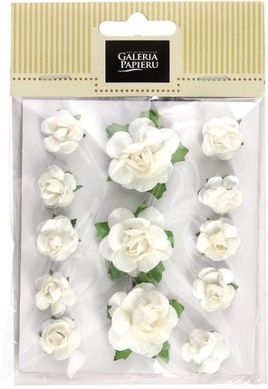 Kwiaty Papierowe Łodyżka Róże Białe (13)