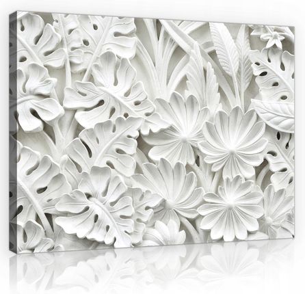 Obraz do salonu nowoczesny biały liście duży 60x40