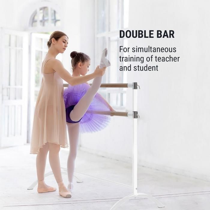 Klarfit Barre Marie - vrijstaande dubbele balletstang met 2 x 38 mm , 220 x 113 cm, gepoedercoate stalen buizen met houtlook, antislip, voor rek- en bewegingsoefeningen, Fit Edition, zwart