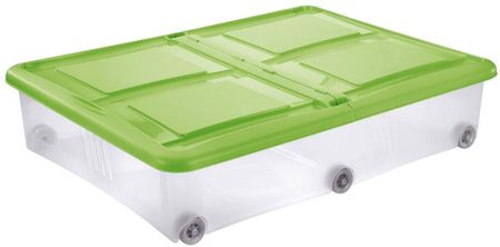 Tontarelli Pudełko Z Pokrywą Stockbox 61 L, Kółka Transparent/Zielone 
