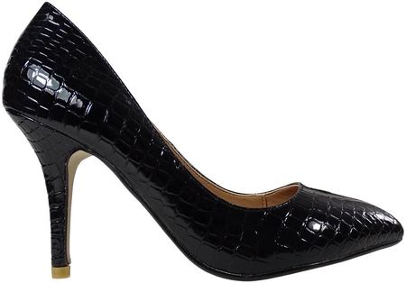 Czarne szpilki damskie struktura wężowa buty damskie