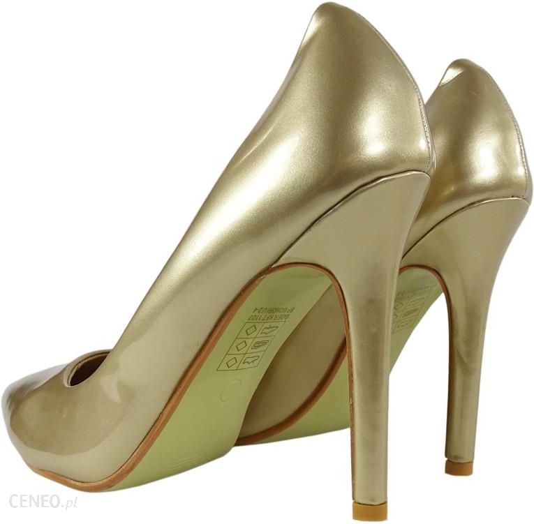 Złote szpilki damskie perłowy odcień buty