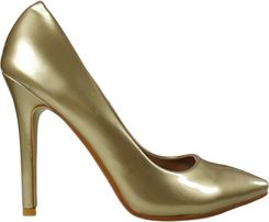 Złote szpilki damskie perłowy odcień buty - Czółenka