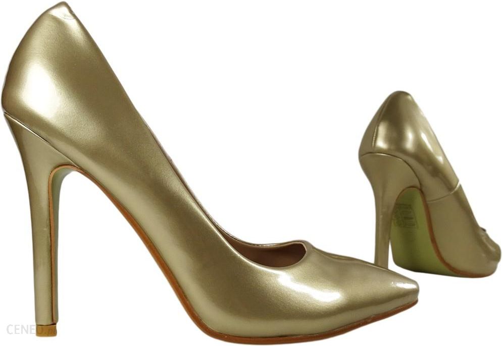 Złote szpilki damskie perłowy odcień buty