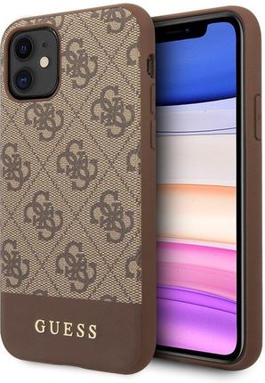 Guess 4G Bottom Stripe Collection - Etui iPhone 11 Brązowy (GUHCN61G4GLBR)