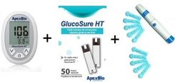 Zestaw Glukometr GlucoSure HT + paski testowe GlucoSure 50 szt + lancety 10 szt + nakłuwacz