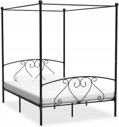 Rama łóżka z baldachimem, czarna, metalowa, 140 x