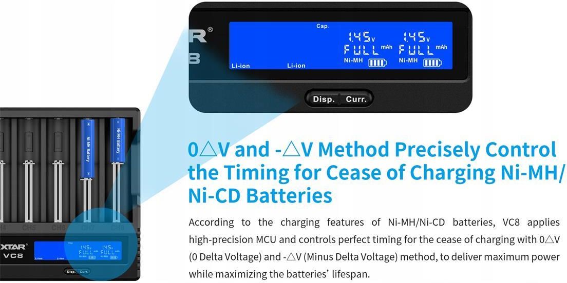 XTAR ŁADOWARKA DO AKUMULATORÓW CYLINDRYCZNYCH LI-ION I NIMH  VC8 