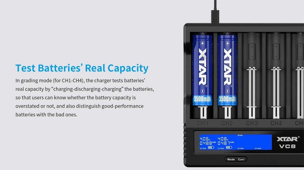 XTAR ŁADOWARKA DO AKUMULATORÓW CYLINDRYCZNYCH LI-ION I NIMH  VC8 