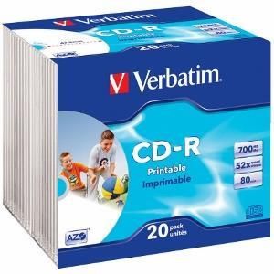 Verbatim CD-R 700MB/80min AzO Printable (slim case, 20szt)