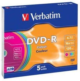 Verbatim DVD-R 4,7GB 16x Colour (slim case, 5szt)