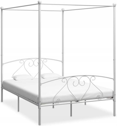 Rama łóżka z baldachimem, biała, metalowa, 160 x 2