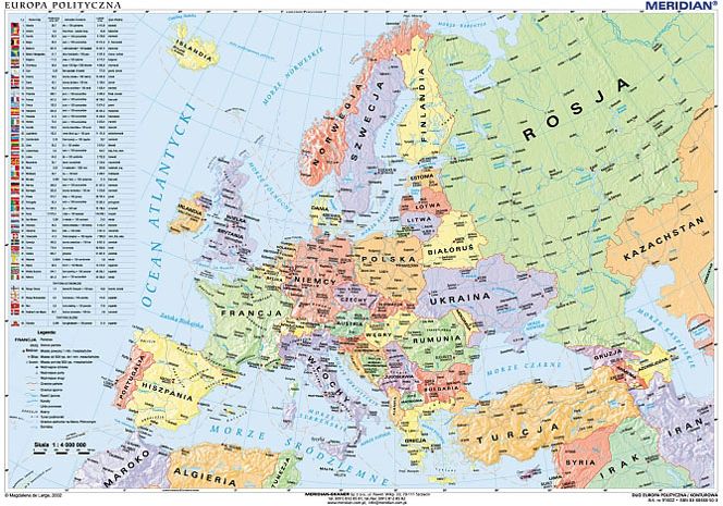 polityczna mapa europy Pomoc dydaktyczna Mapa polityczna Europy   mapa ścienna Meridian 